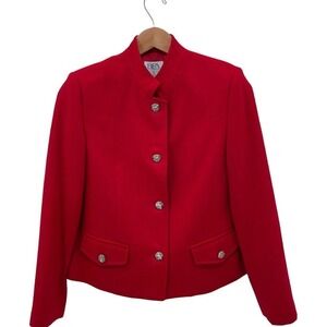 🍀 Vintage BFA Classics Red Wool Single Breasted Blazer Jacket Petite Size 8P